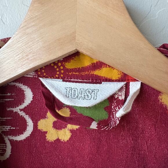 Toast Red Retro Floral Print Aster Short Sleeve Button Up Midi Shirt Dress 10 - Picture 3 of 8